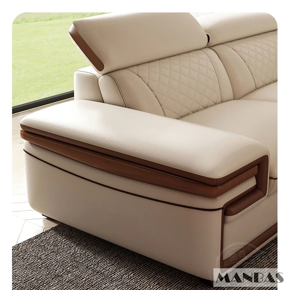 MINGDIBAO Premium Italian Genuine Leather Sofa Set for Living Room with Adjustable Headrests and Built-in Bluetooth Speaker, USB
