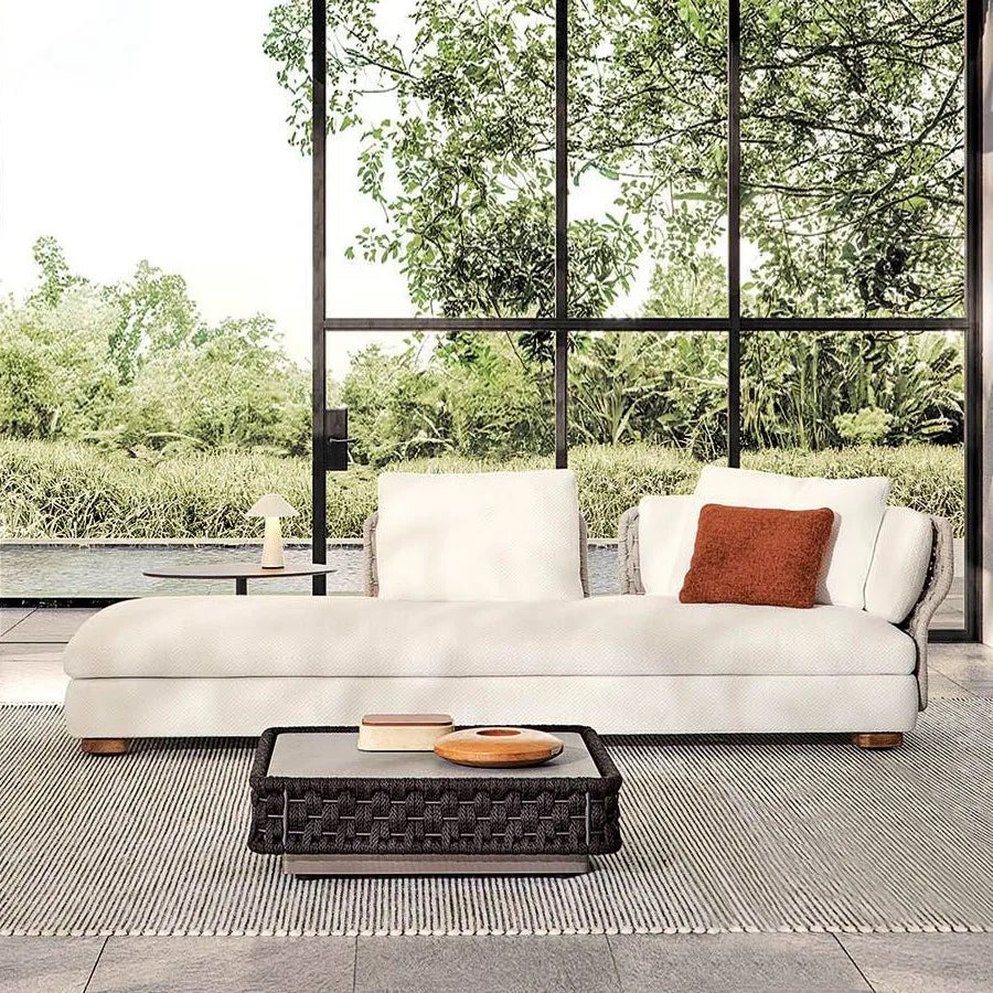 Outdoor rattan sofa, courtyard bed recliner, villa outdoor Nordic simple white bantam L-shaped sofa