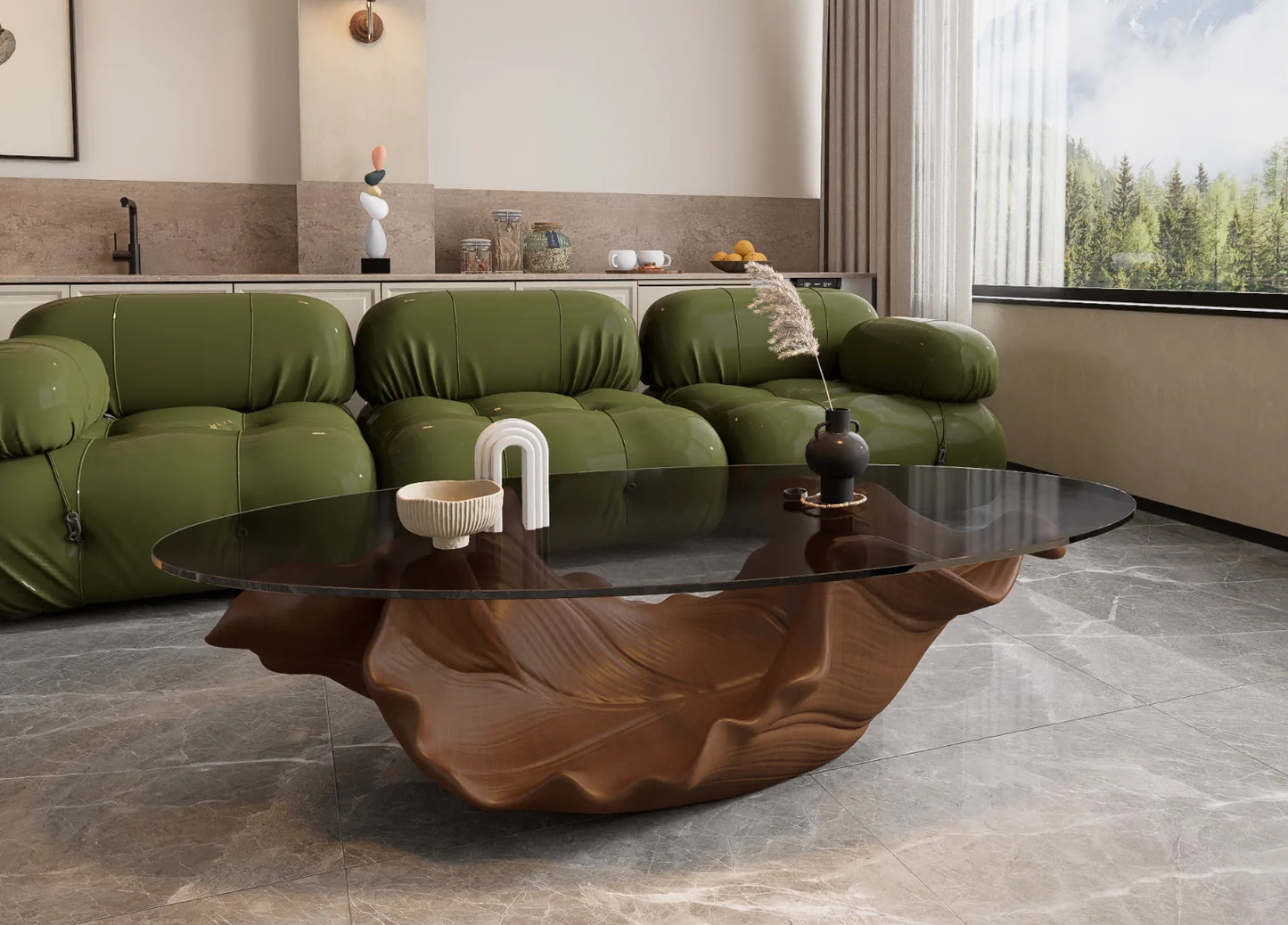 Table à thé moderne en verre de qualité supérieure, mobilier de luxe à une feuille de styliste artistique haut de gamme pour Table basse de salon