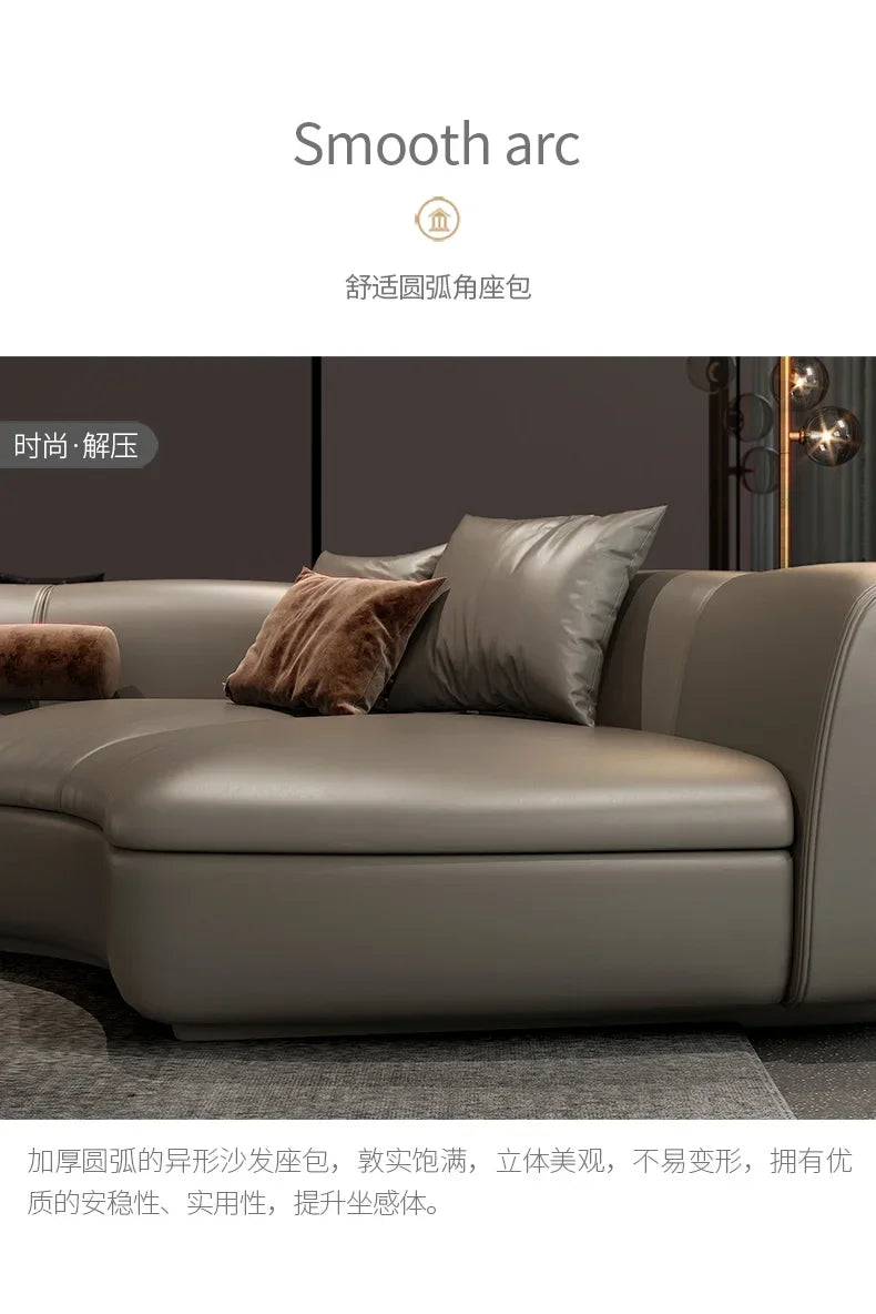 20031A Curved Leather Sofa First Layer Cowhide Semicircle Living Room Italian Modern Simple High-End Elegant