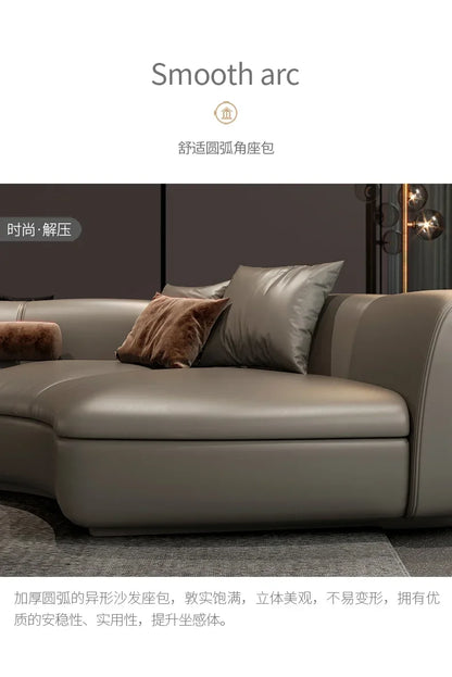 20031A Curved Leather Sofa First Layer Cowhide Semicircle Living Room Italian Modern Simple High-End Elegant