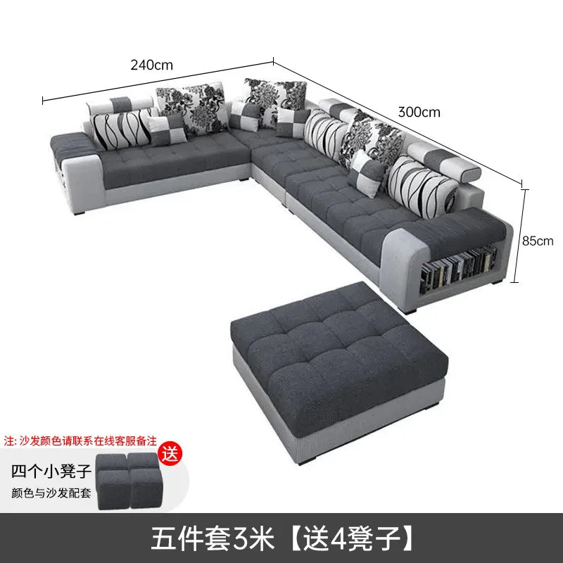 Living room fabric sofa Modern simple home corner sofa Furniture combination Solid frame fabric sofa