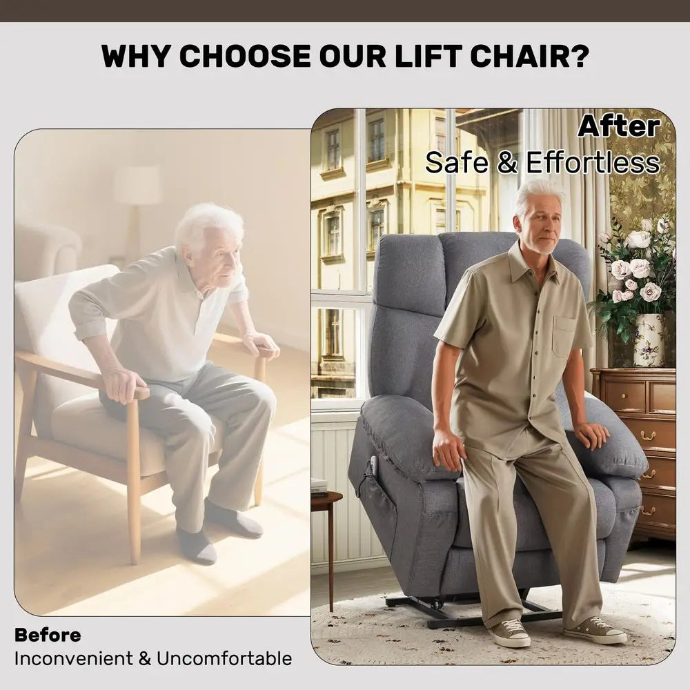 Power Lift Recliner Chair for Elderly, Big and Tall Lift Chair with Massage and Heat for Living Room, Fabric Electric Recliner