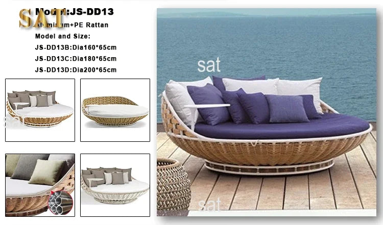 -Modern Day Bed Patio Furniture Hotel Deluxe Teak Rope Garden Sun Lounge Chair Round Aluminum Rattan Wicker Outdoor Day Bed