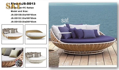 -Modern Day Bed Patio Furniture Hotel Deluxe Teak Rope Garden Sun Lounge Chair Round Aluminum Rattan Wicker Outdoor Day Bed
