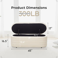 TODRANI 45" Storage Ottoman Bench, 300 Lb Capacity Teddy Upholstered, Safety Hinge, Flip-Top Oval Foot Rest With Foot Pads