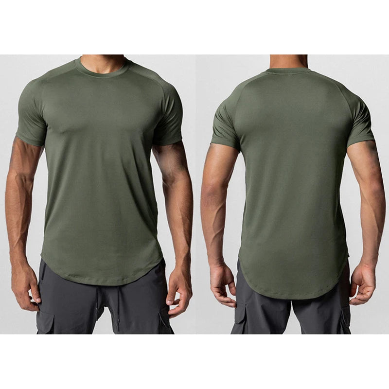 Men Summer Running Shirt Casual Solid Color Round Neck Quick-Drying Short Sleeve Athletic Tops for Streetwear