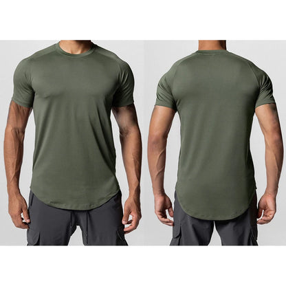 Men Summer Running Shirt Casual Solid Color Round Neck Quick-Drying Short Sleeve Athletic Tops for Streetwear