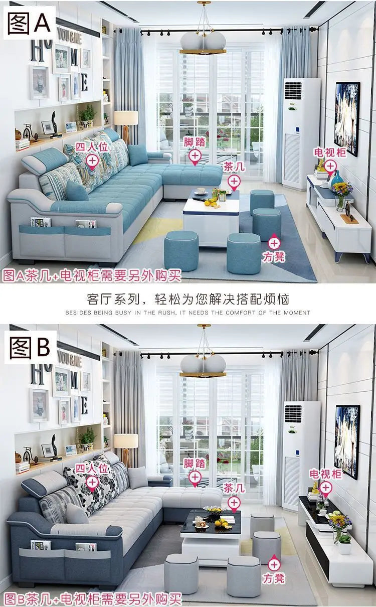 Fully Furnished Living Room Modern Fabric Sofa 3-Seater Removable Washable Cotton Linen Apartment Size