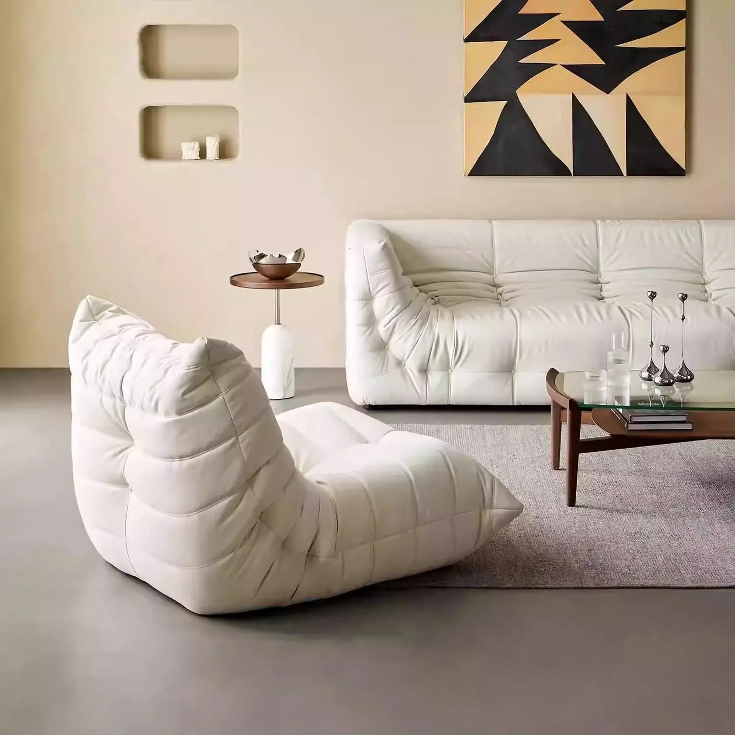 Leather lazy sofa Nordic single bedroom togo caterpillar balcony sofa chair casual leather art floor sofa