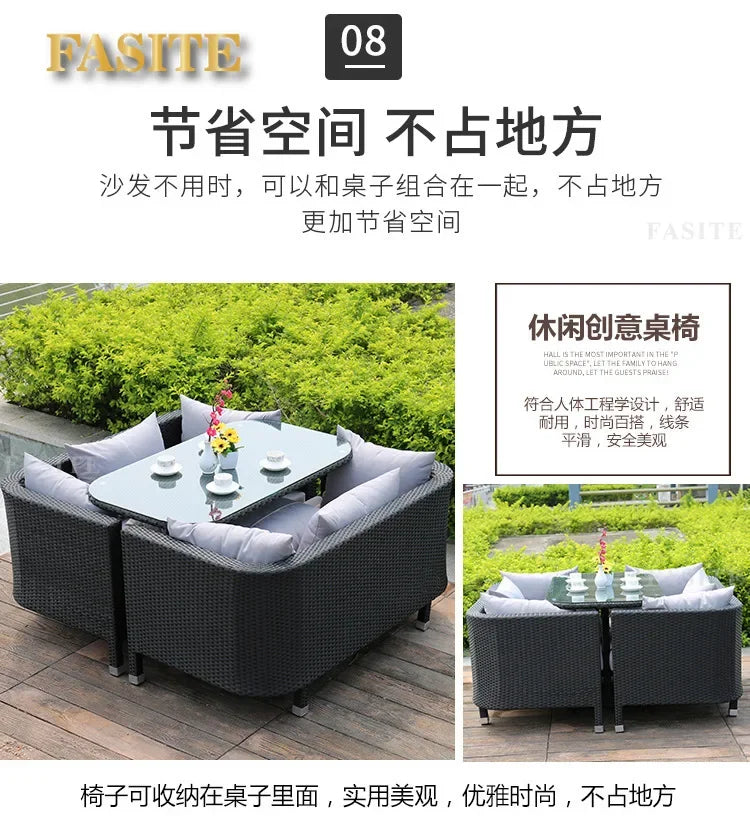 Rattan woven sofa combination terrace leisure outdoor rattan furniture garden courtyard waterproof