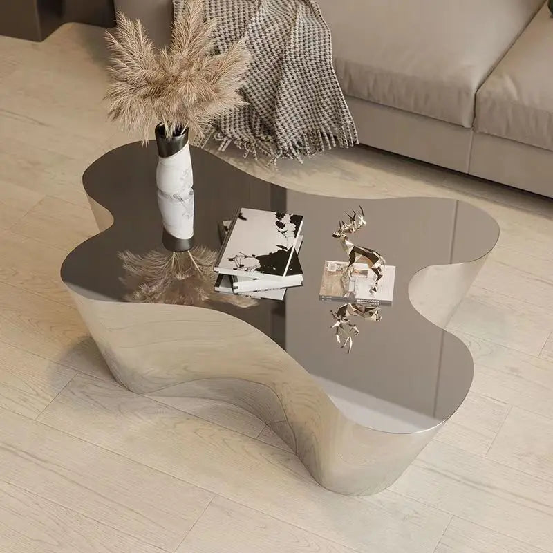 Creative special-shaped stainless steel light luxury mirror modern living room simple tea table coffee irregular table