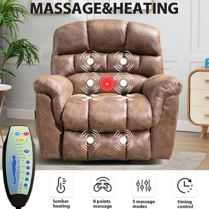 Large Power Lift Recliner Chairs with Massage and Heat for Elderly Big People, Heavy Duty Electric Faux Leather Reclining Chairs