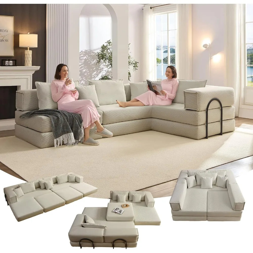 118" L Shaped Modular Sectional Cloud Couch, 6-in-1 Memory Foam Boneless Couch for Living Room, DIY Oversized Corduroy Sofa Bed