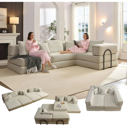 118" L Shaped Modular Sectional Cloud Couch, 6-in-1 Memory Foam Boneless Couch for Living Room, DIY Oversized Corduroy Sofa Bed