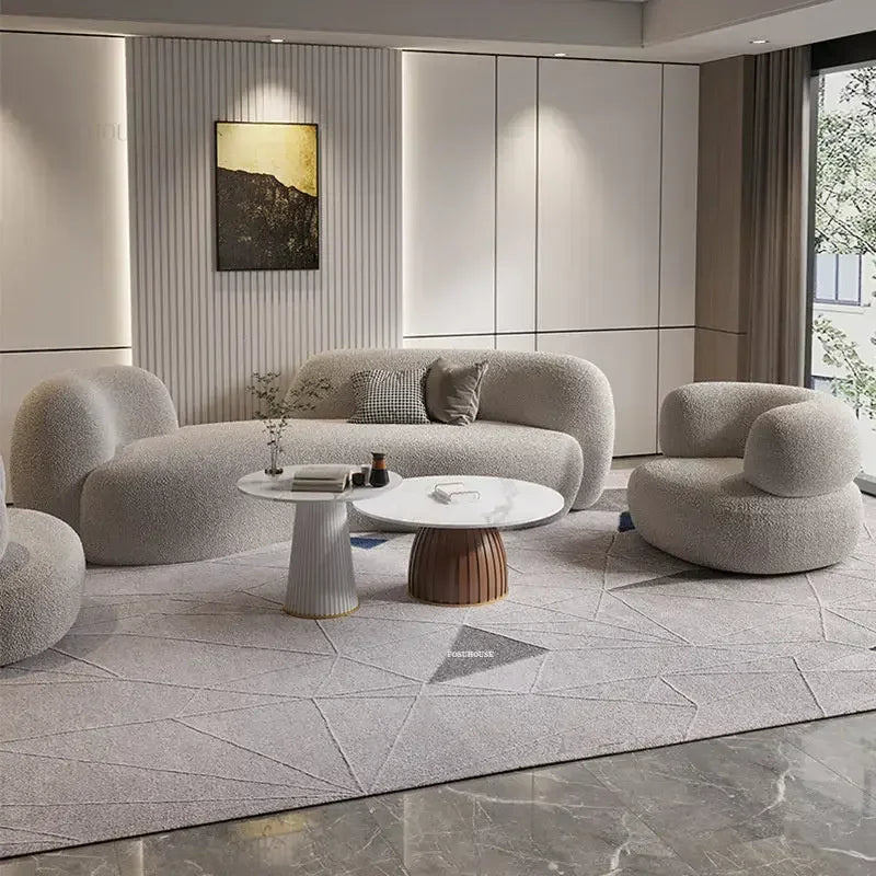 Nordic Simple Fabric Curved Living Room Sofas for Home Furniture Modern Luxury Lambswool Sofa Clothing Store Creative Sofa w