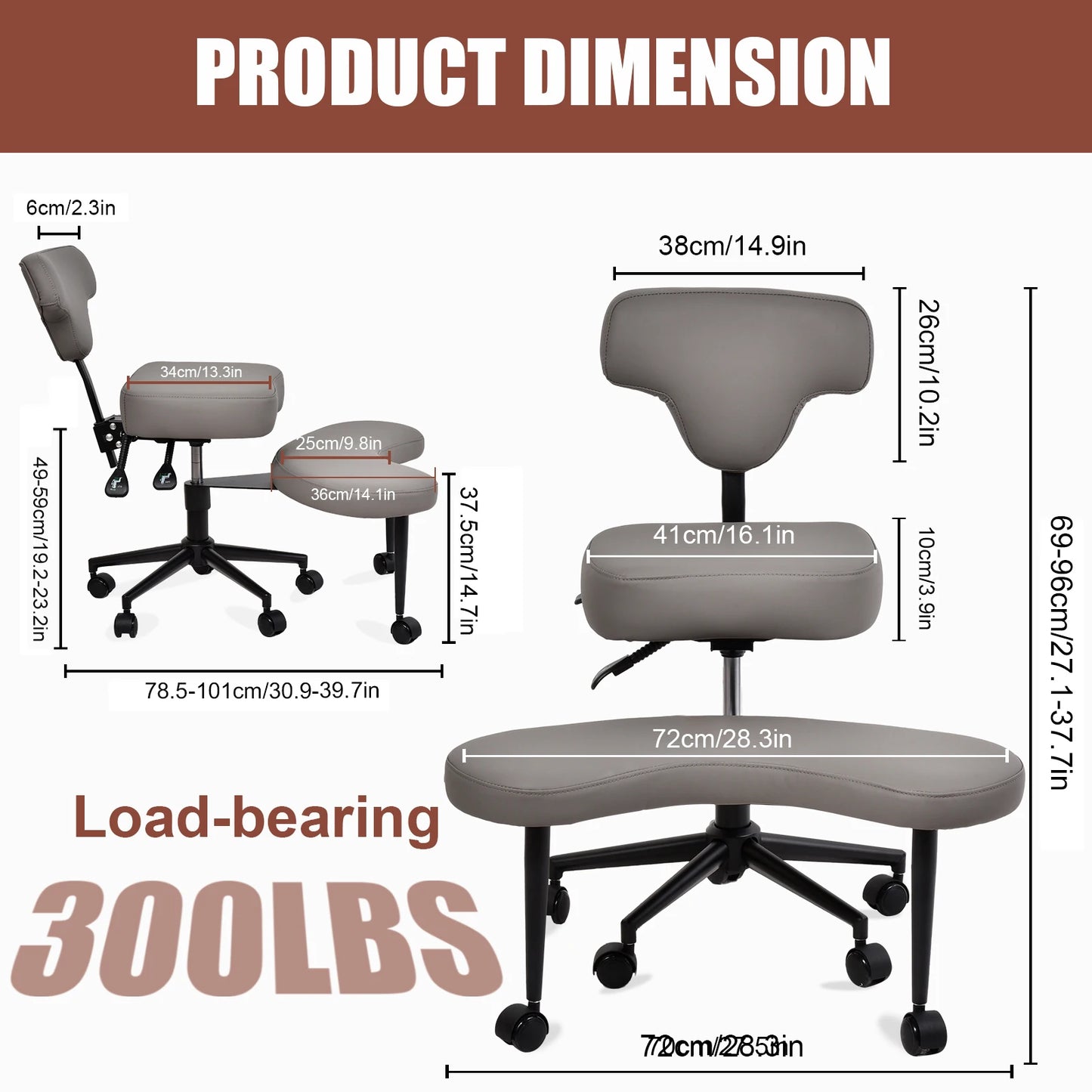 Meditation Chair Relaxing Chair with Wheels Height Adjustable Seat w/Lumbar Support for Adults Fidget and Yoga,Pose Improvement