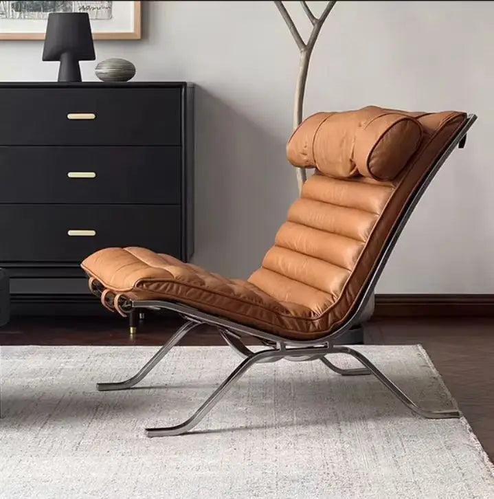 Designer Ari Chair Full Leather Leisure Light Luxury Simple Medieval Back Chair Stainless Steel Reclining Chair
