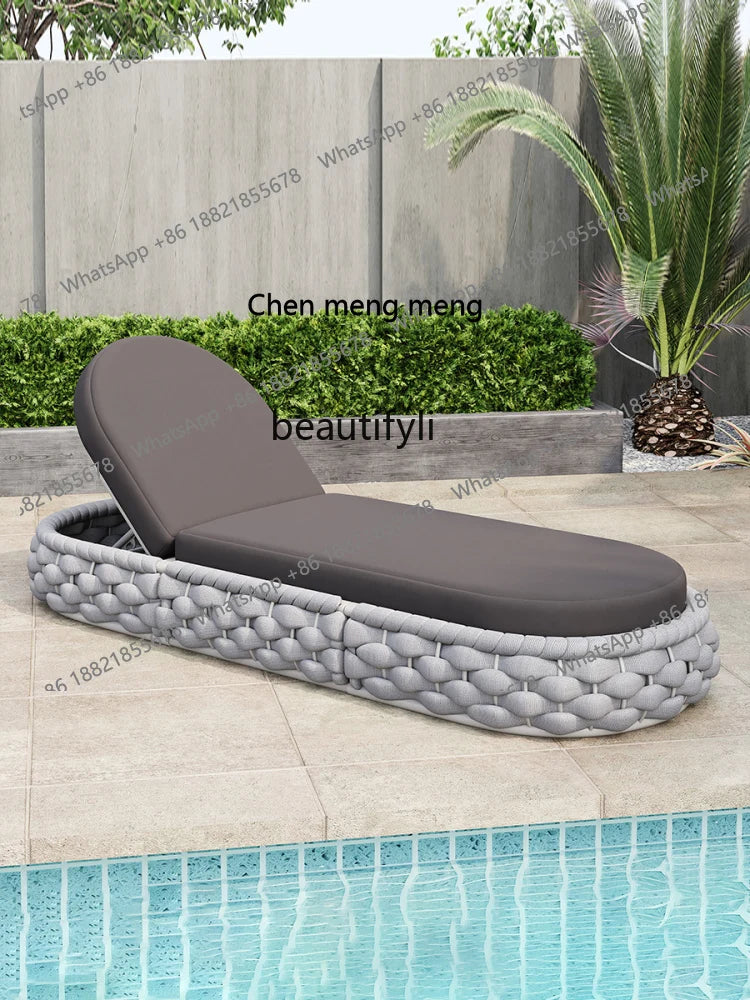 Outdoor Rattan Aluminum Alloy Lounge Bed Leisure Hotel Beach Open-Air Sofa Recliner Set
