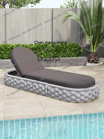Outdoor Rattan Aluminum Alloy Lounge Bed Leisure Hotel Beach Open-Air Sofa Recliner Set