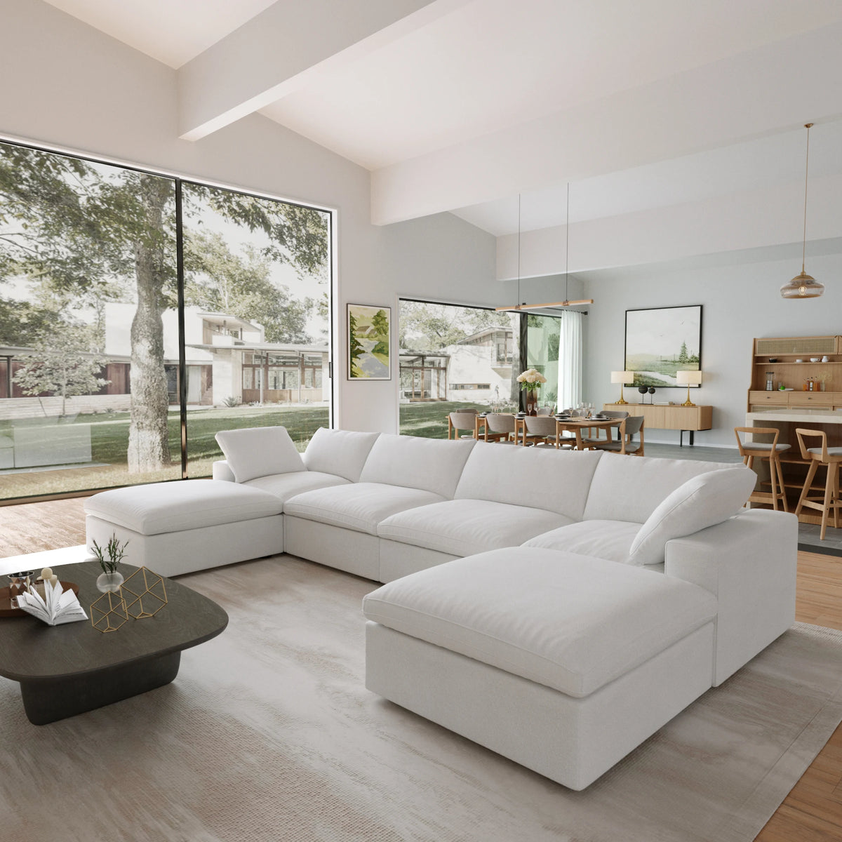 Living room inventory washable modern U-shaped 4-seat family white cloud modular combination sofa set