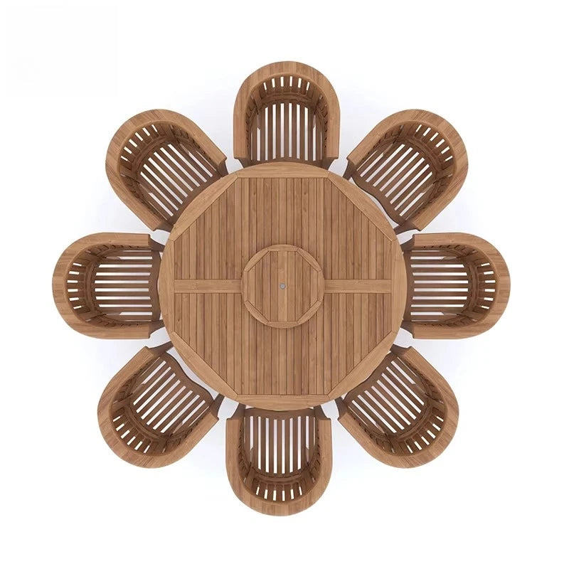 Modern Patio Furniture Set Solid Teak Wood Round Outdoor Table Set 8 Seats Garden Table Sets