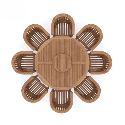 Modern Patio Furniture Set Solid Teak Wood Round Outdoor Table Set 8 Seats Garden Table Sets