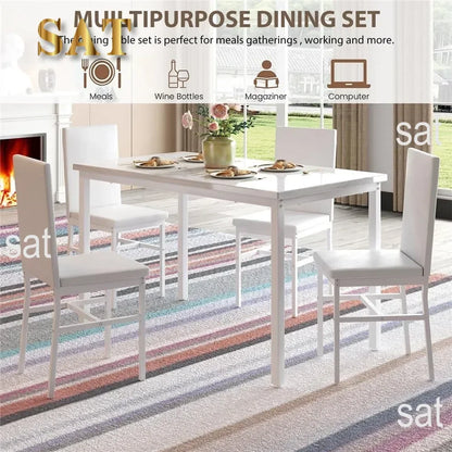 # Hot Sales Dining Table Set For 4- Space And Chairs For 4 Modern Style Faux Marble Tabletop & 4 Blue Velvet Chairs For Dining R