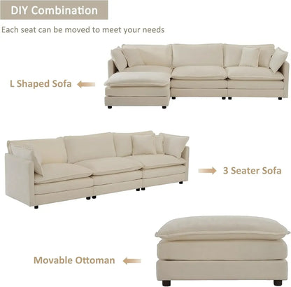#For Modular Sectional Sofa, Convertible Modern L Shaped Sofa Chenille Cloud Couches Set with Ottoman for Living Room&