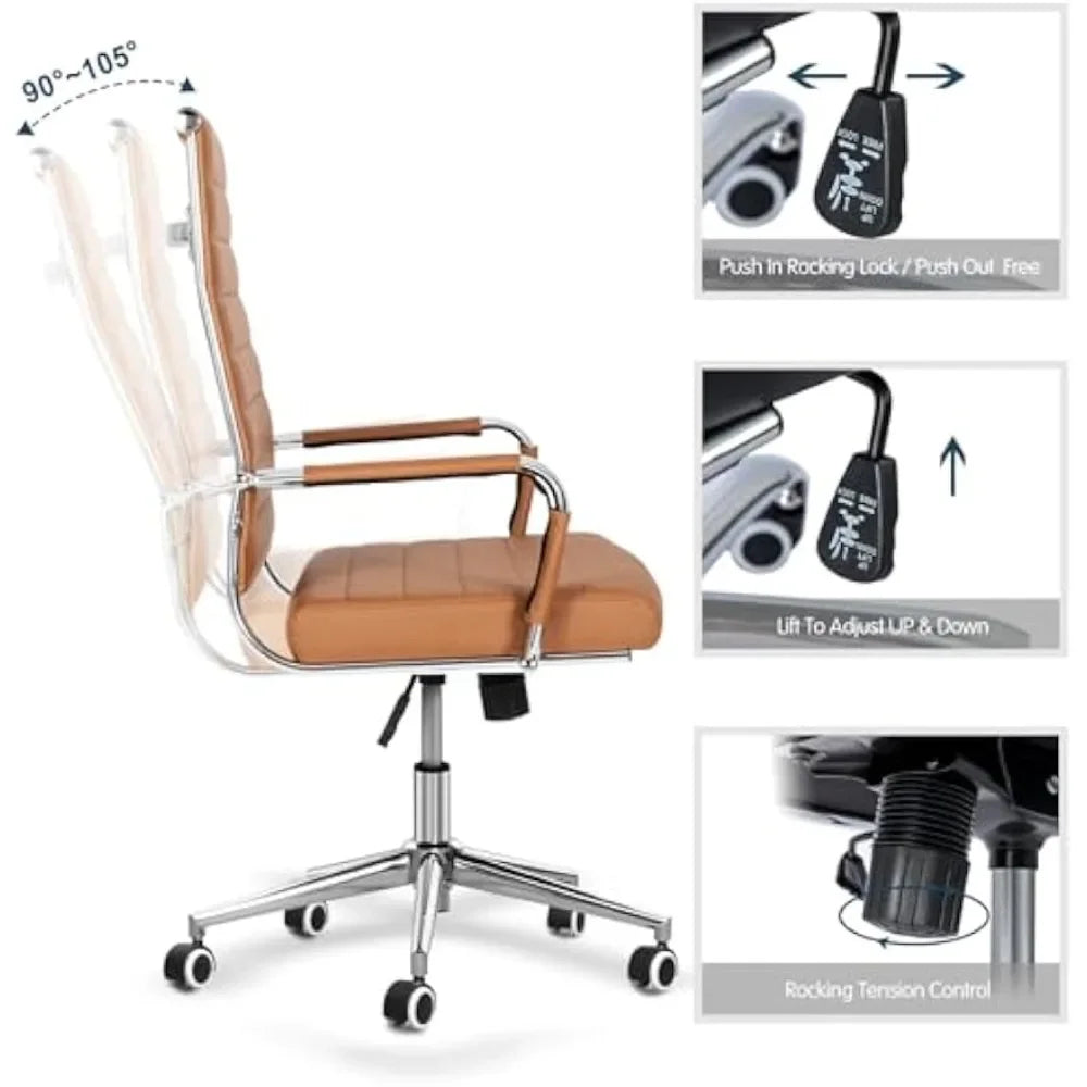 Home Office Chair Ribbed, Modern Leather Conference Waiting Room Chairs,Ergonomic Office Desk Chair, High Back Executive Compute