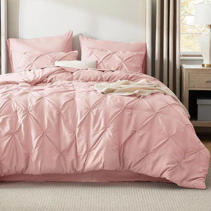 Queen Comforter Set Pink Bed in a Bag Queen Size 7 Pieces GentleSoft™ Pintuck Bed Set Gift for Family Pinch Pleat Pink Comforter