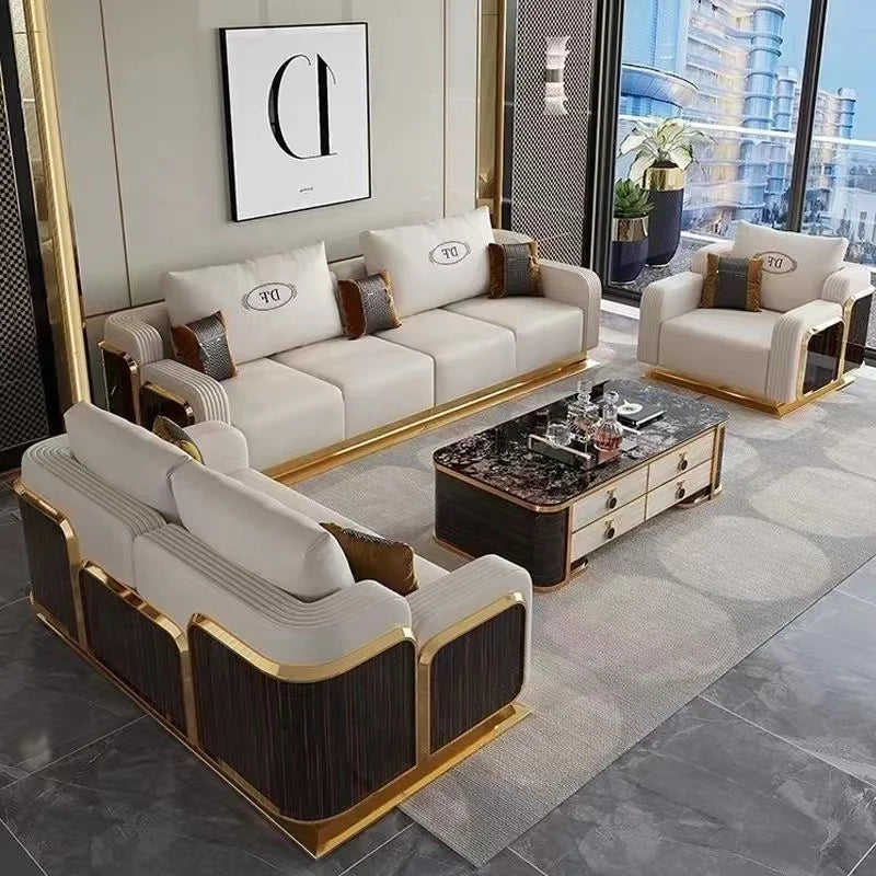 Italian Light Luxury Leather Sofa Living Room Small High-end Villa Modern Simple Solid Wood Sofa