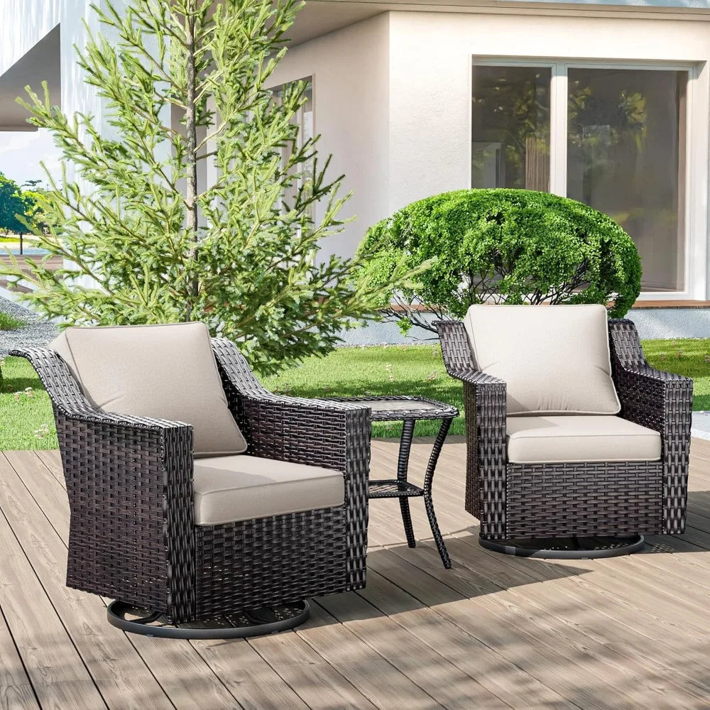 Wicker Patio Furniture, Luxury Outdoor Furniture with 2 Pieces Patio Rattan Chair, 2 Patio Ottoman, Wide Armrest, Thickened