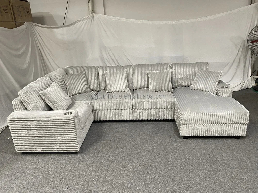 Living room sofa with U-shaped corduroy combination corner