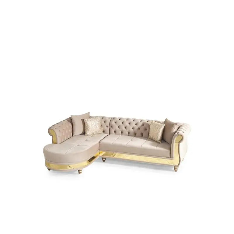 Taupe Tufted Upholstery Sectional Sofa with Wood Frame