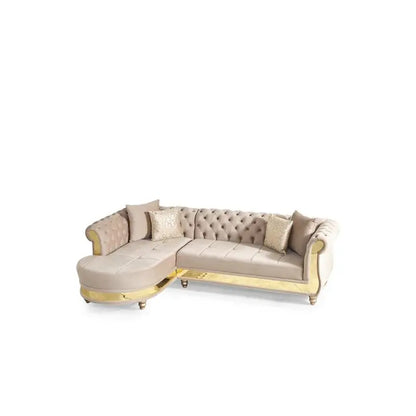 Taupe Tufted Upholstery Sectional Sofa with Wood Frame