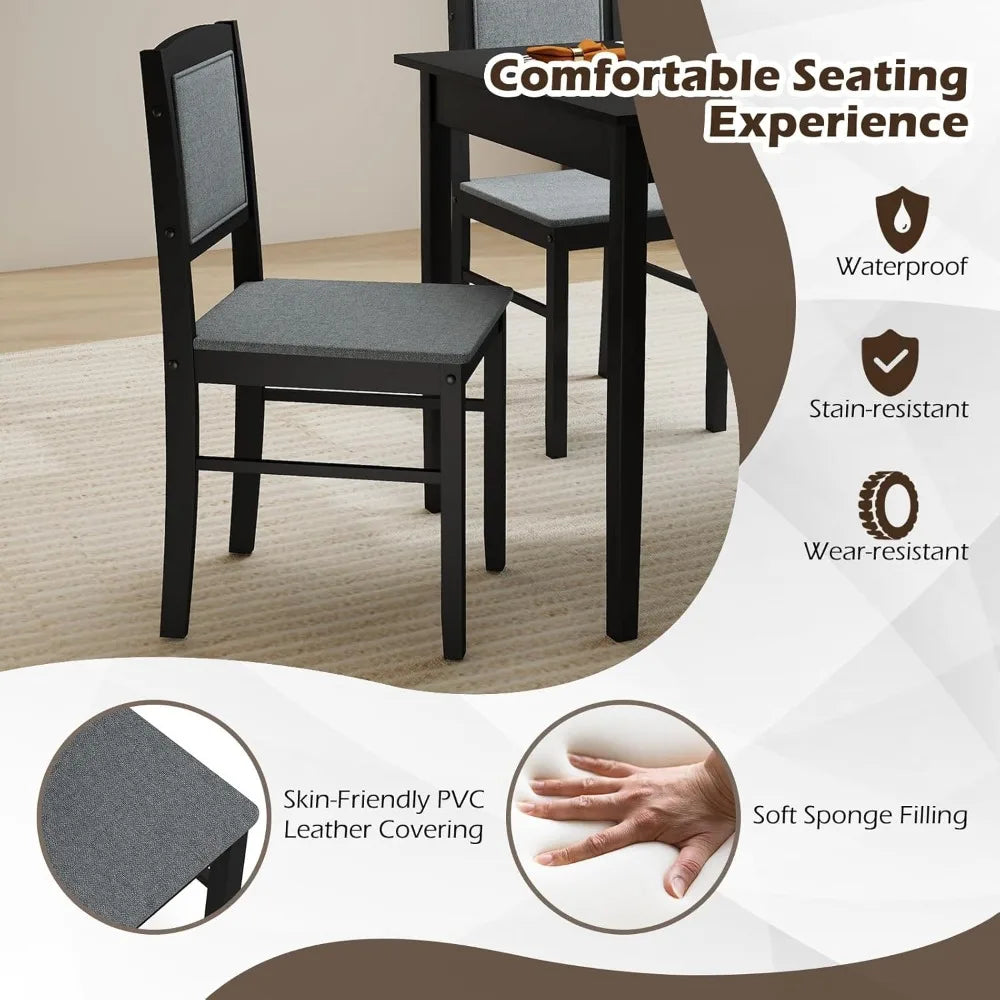 Tangkula Dining Table Set for 4, Farmhouse Solid Wood Dinette Set w/Rubber Wood Legs, Upholstered Seat & Padded Backrest, Mid-Ce