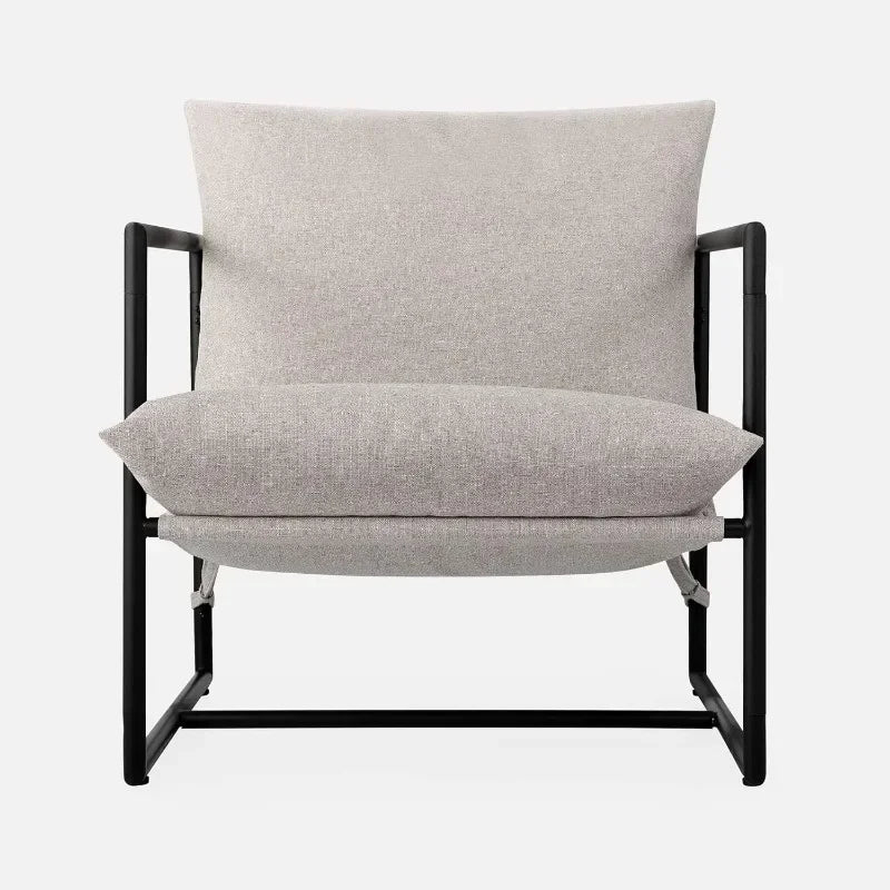Aidan Sling Accent Chair / Metal Framed Armchair with Shredded Foam Cushioning, Oatmeal Chairs Living Room