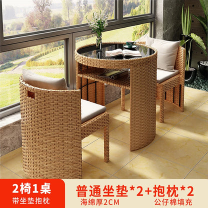 Balcony rattan chair three-piece outdoor courtyard combination small table and chair casual coffee table outdoor terrace rattan