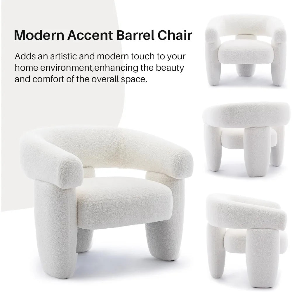 Mid Century Modern Accent Barrel Chair Comfy Upholstered Round Armchair with Montage Design, Sherpa Boucle Lounge Chair for Livi