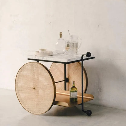 LMM simple wrought iron edge few movable cart rattan rack two-layer metal model room display rack