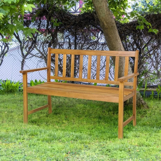 2 Persons Outdoor Acacia Wood Bench Patio Porch Loveseat Garden Seat Furniture