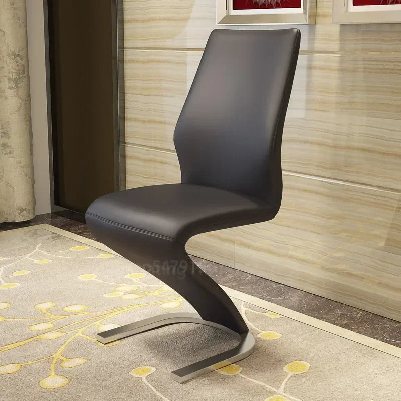 modern 2 Pieces Chairs Modern Simple Z Shape Dining Chair PU Leather Home Living Room Chair Only Chairs
