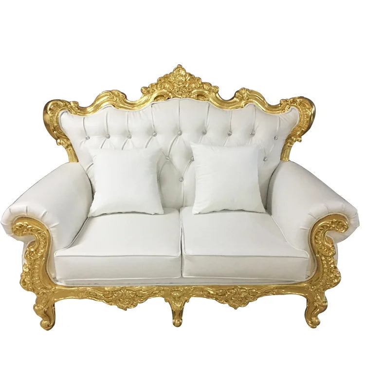 Gold Upholstered Classic Chaise Lounge Loveseat Comfortable Royal Throne Sofa  Wedding Chair Stainless Steel Chair Party ソファ