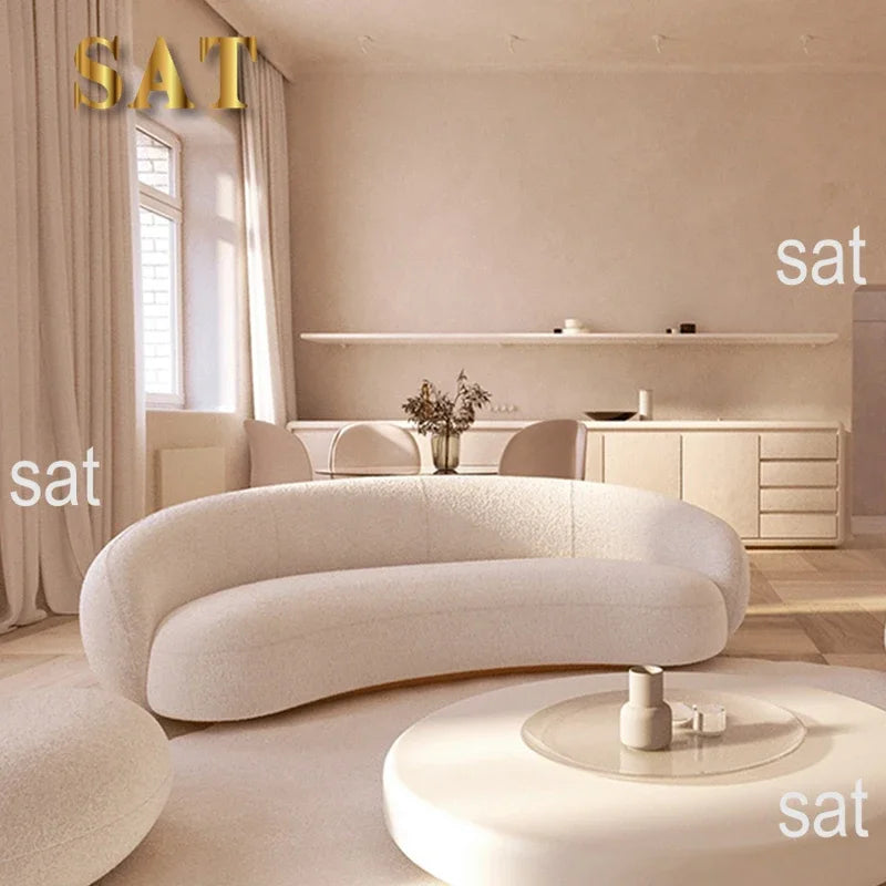 -Contemporary Minimalist Sectional Sofa Set Wood Frame with Curved Sleeper Sponge Filled for Home Hotel or Apartment