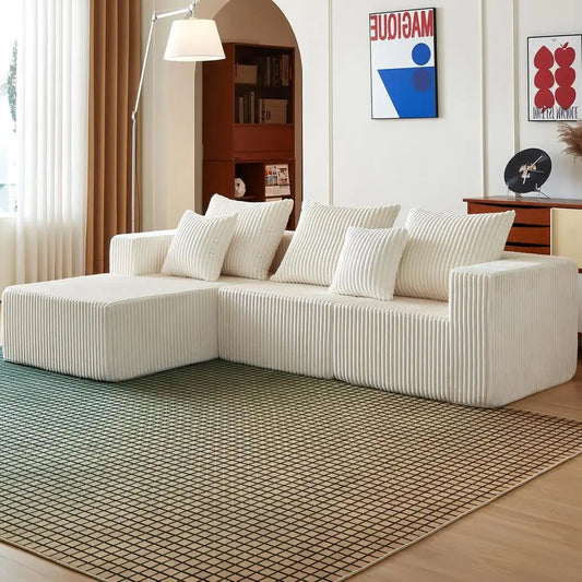 Cloud Sectional Couch, Boneless Sofa for Living Room, Corduroy Modular Couch with L Shape Chaise, Modern Compressed Sofa in a Bo