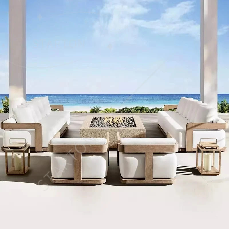 Custom outdoor courtyard waterproof design garden sofa wooden furniture teak outdoor furniture