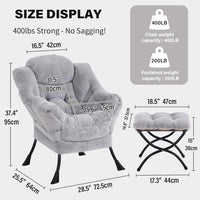 Modern Lazy Chair with Ottoman, Large Accent Lounge Armchair, Comfy Reading Sofa with Footrest for Living Room, Bedroom