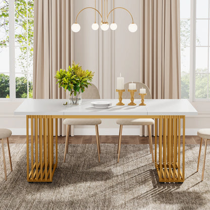 Tribesigns 63-Inch Rectangular Dining Table for 4 to 6, Modern Kitchen Table with Faux Marble Table Top, White Dinner Tables