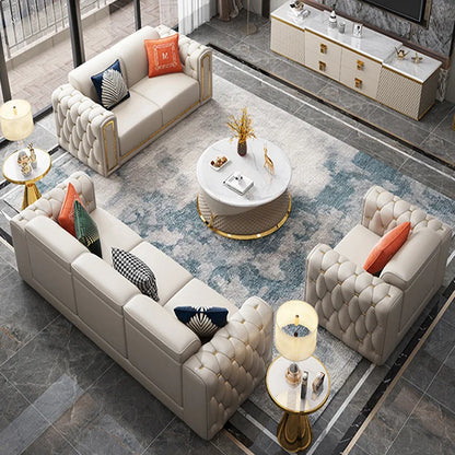 Wholesale Luxury Modern Gold Leg Genuine Leather Sectional L Shape Sofa for Living Room Reclinable Corner Sofa Set Furniture